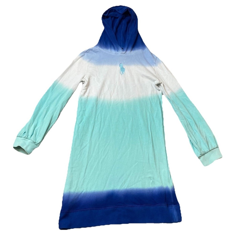 Polo Ralph Lauren Girls Big Pony Ombre Spa Terry Sweatshirt Dress Blue L 12-14